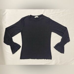 OAK + FORT Ribbed Jersey Top with Ruffled Sleeves